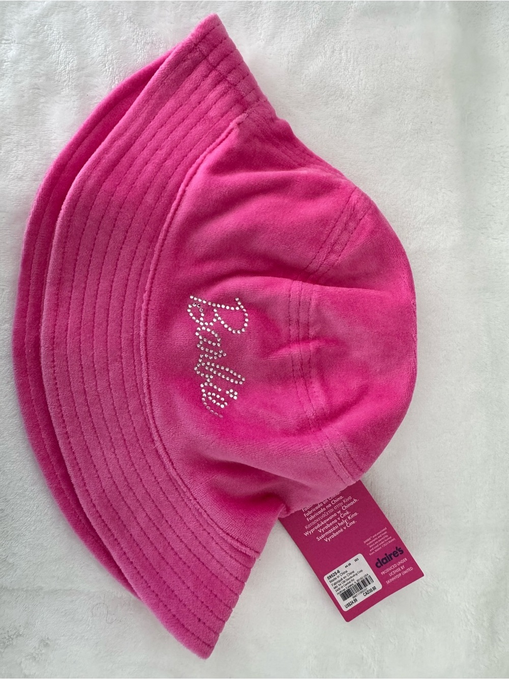 Claire's Hot Pink Kids' Bucket Hat with 'Barbie' Crystal Accent